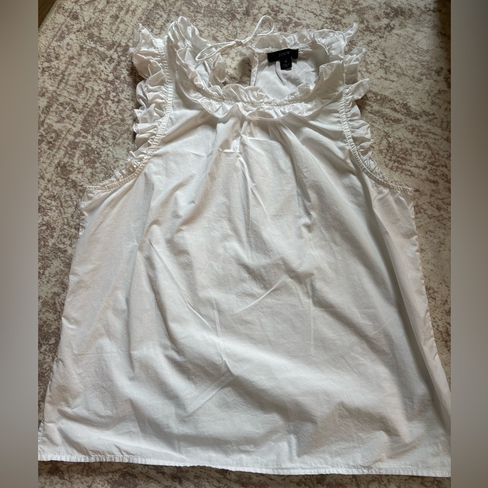 J CREW White Ruffled Sleeveless Top